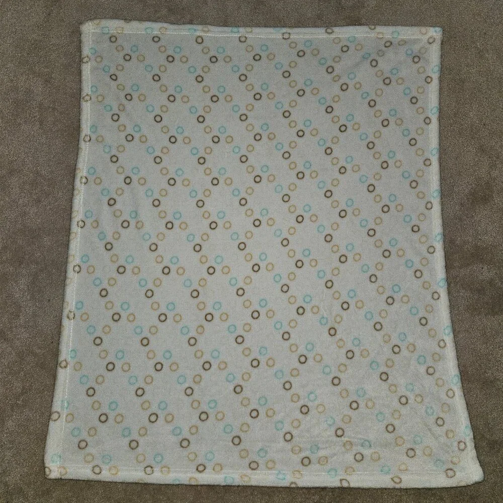 Cream Fleece Baby Blanket Brown Blue Tan Circles Dot 30